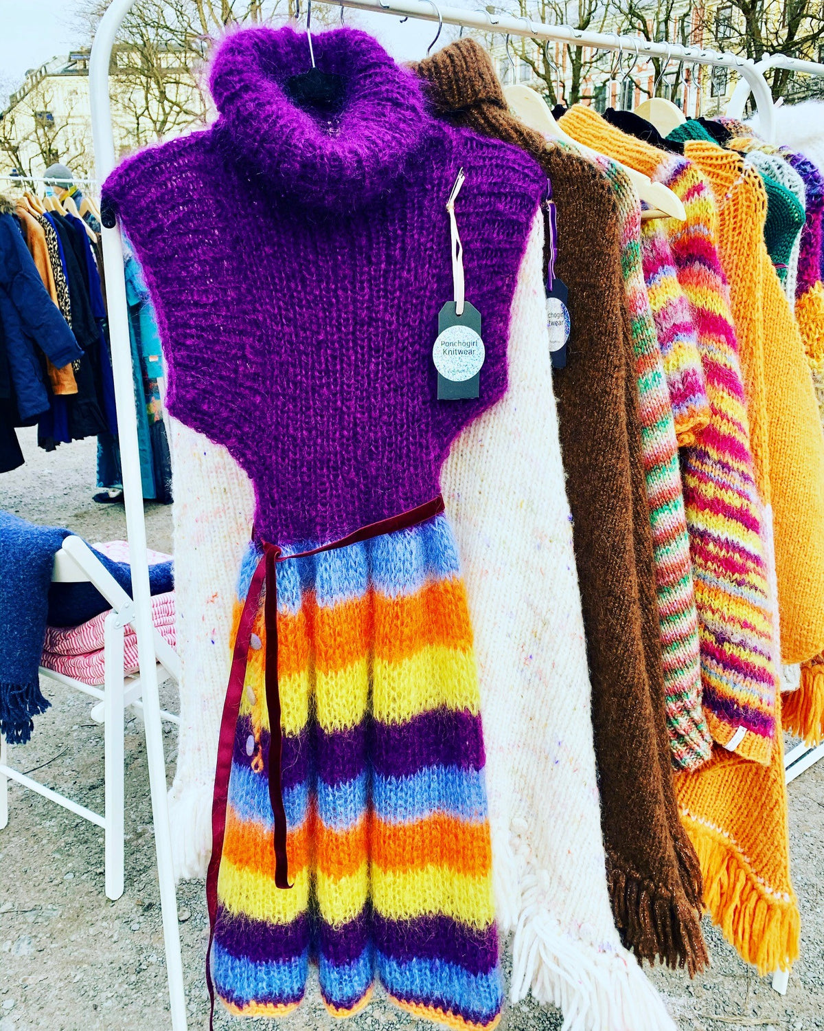 Knitted dress with half brioche, colourful stripes and a voluminous skirt – Bloom Striped from CosyMonday