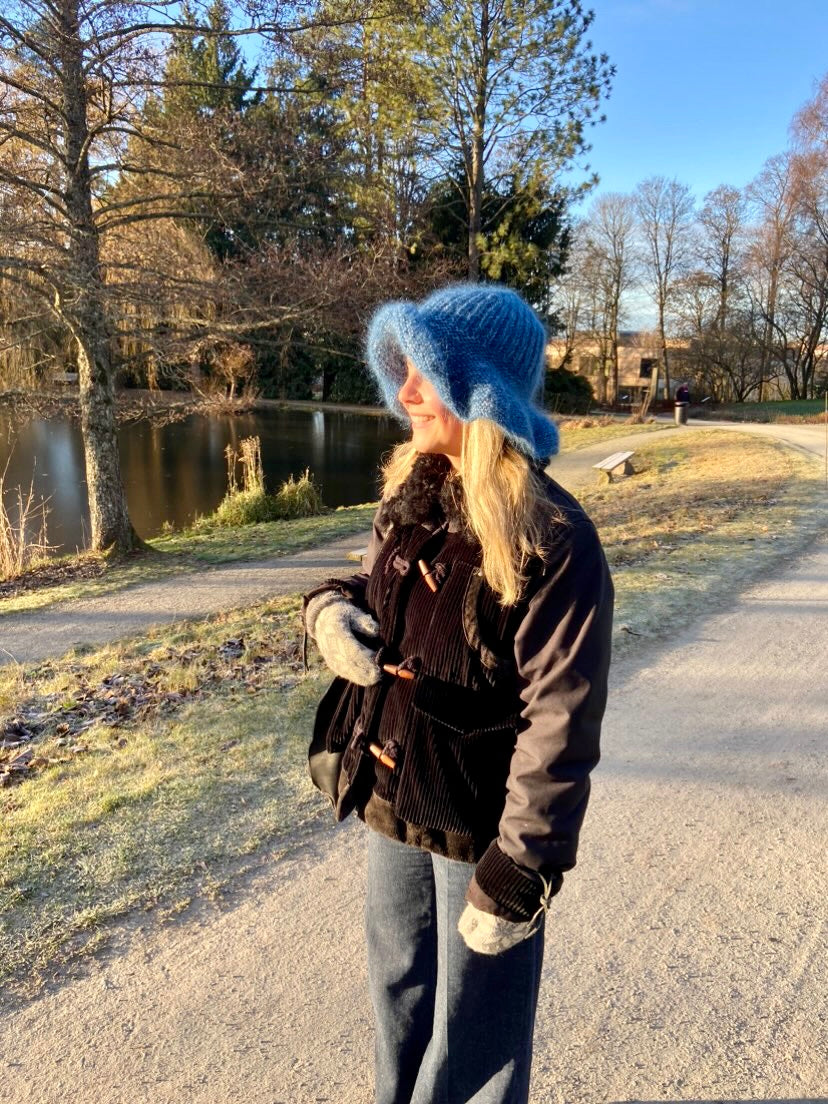 Folded blue bohemian hat in soft mohair – Selmas Blue, My Bohemian Hat from CosyMonday