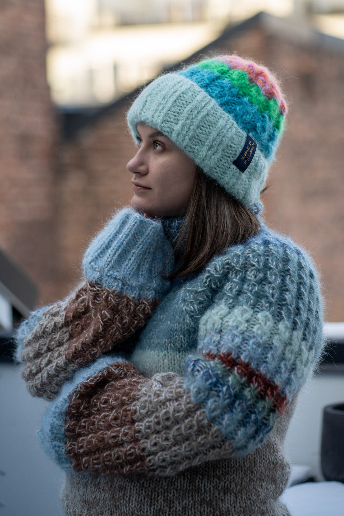 High-neck sweater with cable-knit sleeves and raglan in soft mohair – Ebb & Flo from CosyMonday