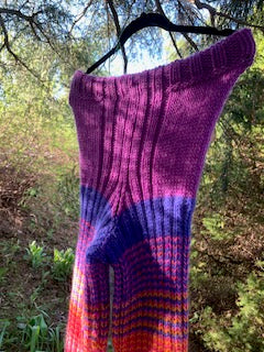 Purple, blue and orange striped wool trousers