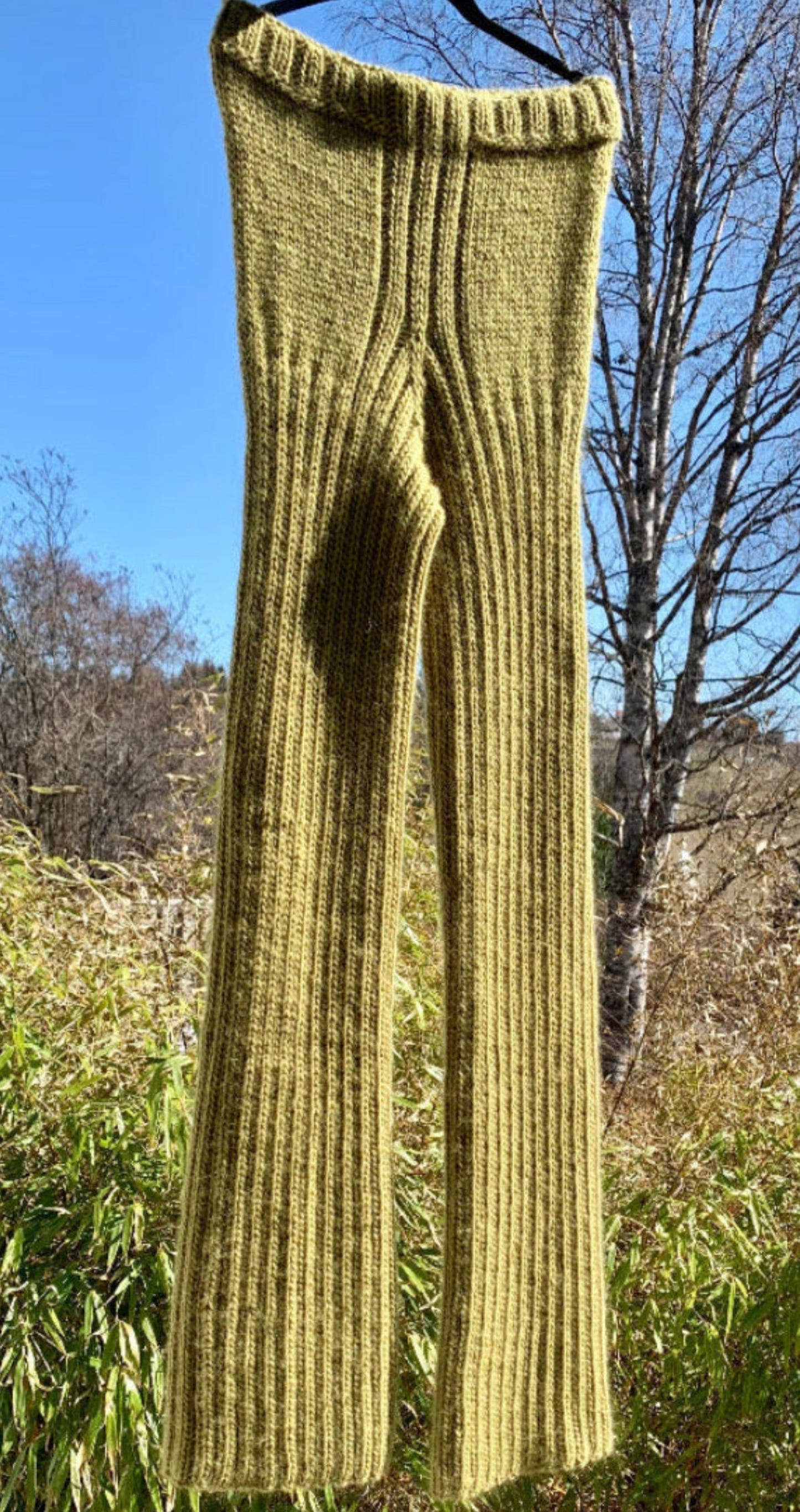 Boho grønn stripet strikkebukse  