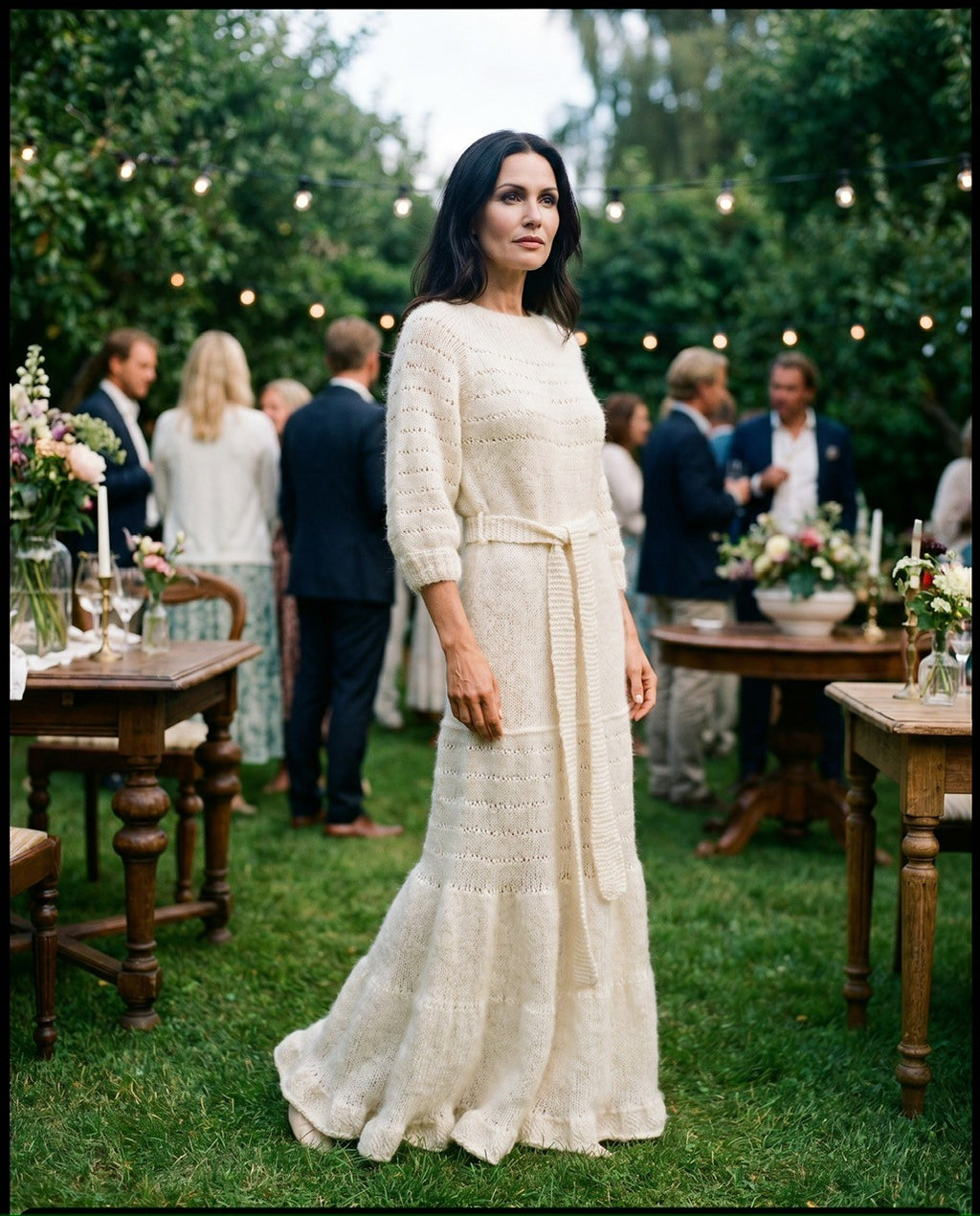 Lang kjole i ull, merino og viskose med paneler som gir volum mot falden – Bloom, The Golden Hour Dress