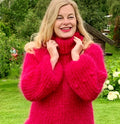 Romantisk mohairgenser med halvpatent, popkornstrikk og puffermer – Wild Rose fra CosyMonday