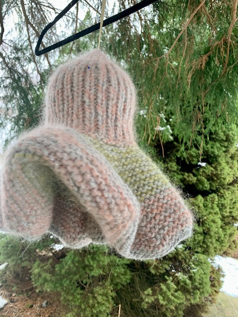 Hand-knitted grey hat in mohair and wool with a wide turned-up brim – Anastasia, My Bohemian Hat