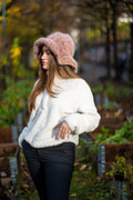 Bohemian knitted hat in pink and brown tones with half brioche – Anastasias Pink & Brown from CosyMonday