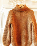 Mohair sweater in half brioche with puff sleeves, knitted in Kos yarn – Brown Eyes from CosyMonday