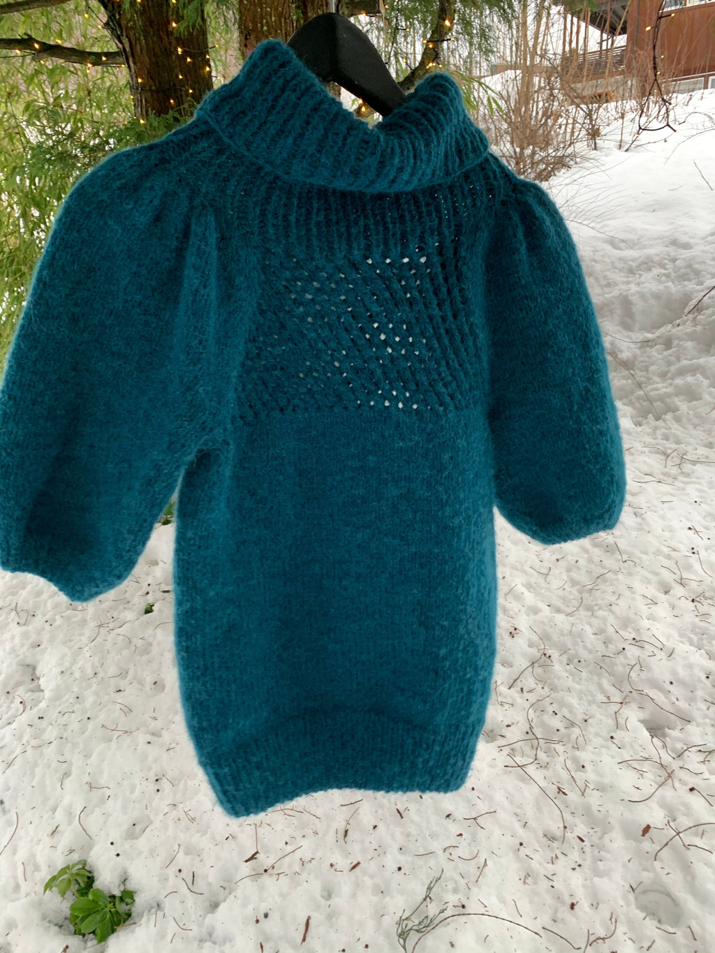 Petrol blue alpaca sweater with raglan and lace pattern – Deep Petrol from CosyMonday