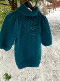 Petrol blue alpaca sweater with raglan and lace pattern – Deep Petrol from CosyMonday