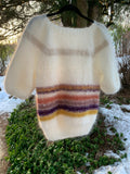 Striped mohair sweater with puff sleeves, boat neck and a lace panel at the front – White Dreams from CosyMonday